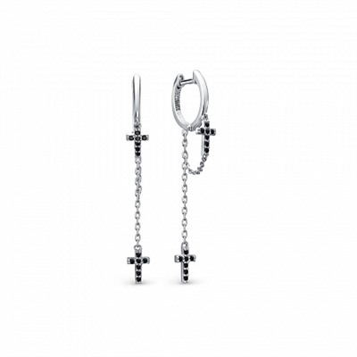 Серьги с фианитом родированные серебро 925*