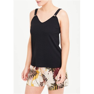Textured Button Strap Vest Top