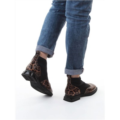 01-B44B-81PC BROWN/LEOPARD Ботинки демисезонные женские (натуральная кожа, текстиль, байка)