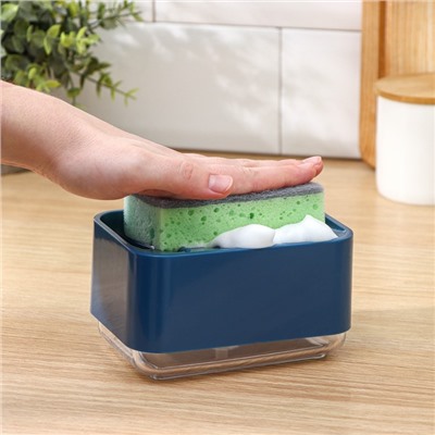 Дозатор для моющего средства с подставкой для губки Raccoon, губка в комплекте, синий