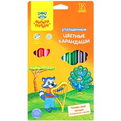 Карандаши цветные Мульти-Пульти "Енот в саванне", 12цв., утолщ., заточен., картон, европ., с точилкой