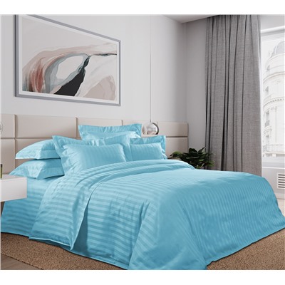 Ткань страйп-сатин / Ярко-голубой