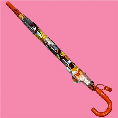 Зонт-трость детский прозрачный с рисунком полуавтомат Арт 603/3