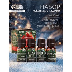 Новогодний набор эфирных масел «Ароматной баньки», в подарочной коробке, апельсин, кедр, пихта, можжевельник, 4 шт. по 10 мл