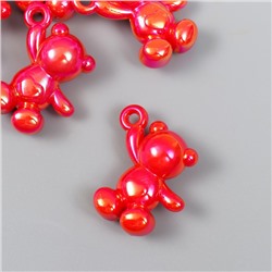 Декор для творчества пластик «Перламутровый мишка с петелькой», красный, 3×1.4×3.1 см