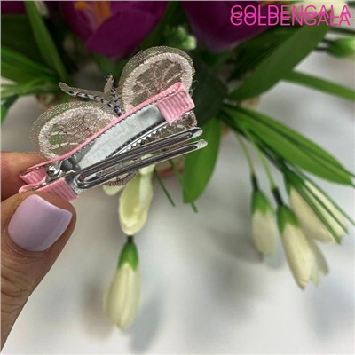 Заколка-уточка для волос с бабочкой из органзы детская 5,5 см УТ14 тип 2