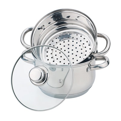 КАСТРЮЛЯ-ПАРОВАРКА AGNESS 2-Х ЯРУСНАЯ, 3 ПРЕДМЕТА, СЕРИЯ "CLASSIC" ДИАМЕТР=20СМ, 3,2Л (КОР=4ШТ.)