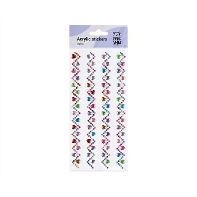 Наклейки акриловые MESHU "Zigzag", 25*10см, стразы, 396 наклеек, инд. уп., европодвес