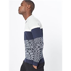 Navy Colour Block Long Sleeve Polo Jumper