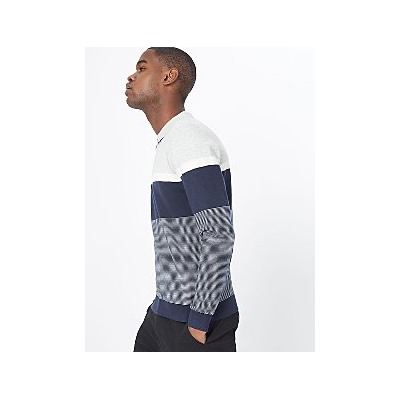 Navy Colour Block Long Sleeve Polo Jumper