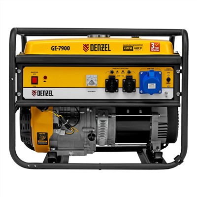 Генератор бензиновый GE 7900, 6.5 кВт, 220 В/50 Гц, 25 л, ручной пуск Denzel