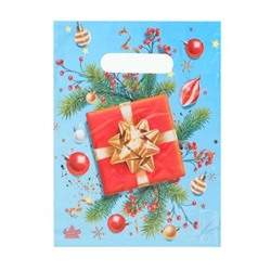 Пакет "Красный подарок", полиэтиленовый с вырубной ручкой, 19х25 см, 30 мкм