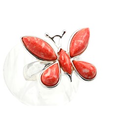 Кольцо Бабочка 21*18мм с кораллом имитация С925 размер 16, 3,6г