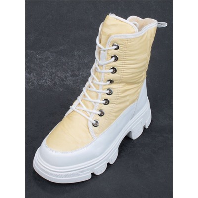 02-FAS99-5Z YELLOW/WHITE Дутики женские (искусственная кожа, плащевая ткань, шерсть)