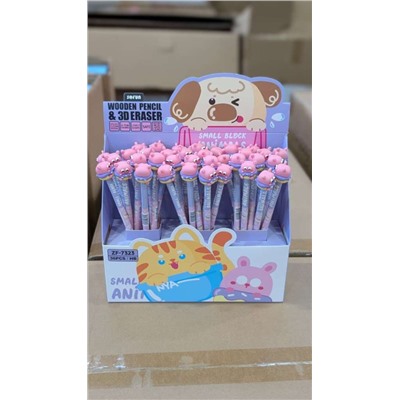 Карандаш "Swimming little animals" c ластиком, mix, шоу-бокс 36 шт.