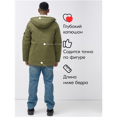 Парка мужская зимняя удлиненная с мехом хаки цвета 8757Kh