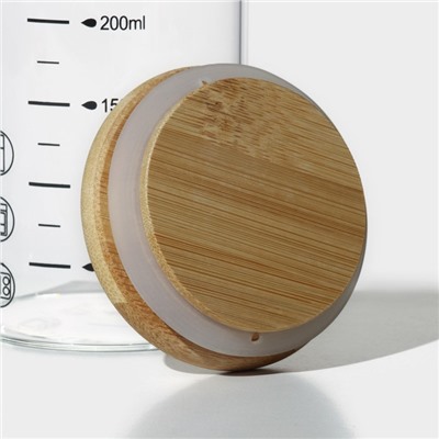 Банка для сыпучих BellaTenero «Эко», 300 мл, 6.7×13.7 см, с мерной шкалой, с бамбуковой крышкой, стекло, прозрачная