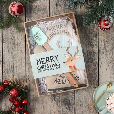 Набор новогодний подарочный Доляна Merry Xmas: варежка-прихватка, лопатка силикон