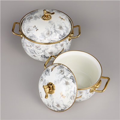 НАБОР КАСТРЮЛЬ AGNESS ЭМАЛИРОВАННЫХ СЕРИЯ "ЯБЛОНЕВЫЙ САД", 4ПР. 2,1Л И 3,8Л