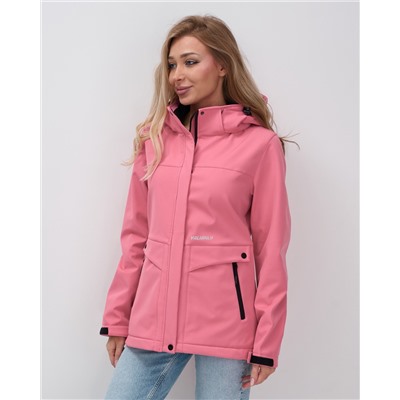Ветровка спортивная женская с капюшоном softshell розового цвета 9566R