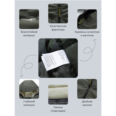 Парка зимняя мужская с капюшоном цвета хаки 9533-1Kh