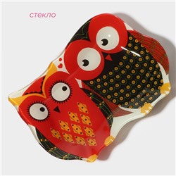 Блюдо сервировочное Доляна «Задумчивые совы», 18×13.1×1.9 см, стекло, красное