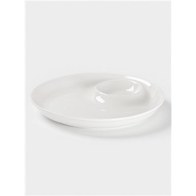Блюдо с соусником Доляна White Label, d=25 см, фарфор, белое