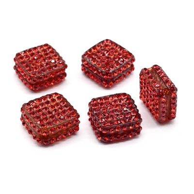 Бусина полимерная со стразами ромб 18*18мм, цв.красный (упаковка 5 штук)