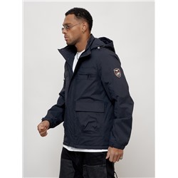 Куртка спортивная мужская весенняя с капюшоном темно-синего цвета 88028TS