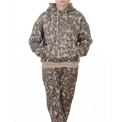 868-6 BEIGE/LEOPARD Костюм спортивный зимний женский (95% хлопок, 5% полиэстер)