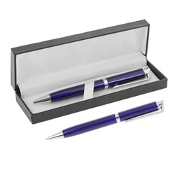 Ручка подарочная, шариковая «Эспрессо» в кожзам футляре, поворотная, синяя, с серебром