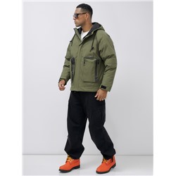 Куртка молодежная мужская зимняя с капюшоном цвета хаки 25313_1Kh