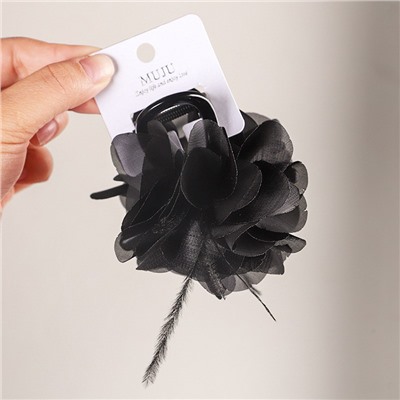 Заколка-краб для волос с цветком и перьями, 8 см.