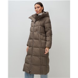 Пальто зимнее утепленное с капюшоном женское светло-коричневого цвета 7729SK