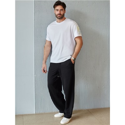 Брюки прямые на резинке из футера двухнитки с эластаном с затяжкой по низу