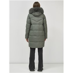 Куртка женская зимняя с мехом енот премиум класса зеленого цвета 3132Z
