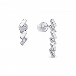 Серьги с фианитом родированные серебро 925*