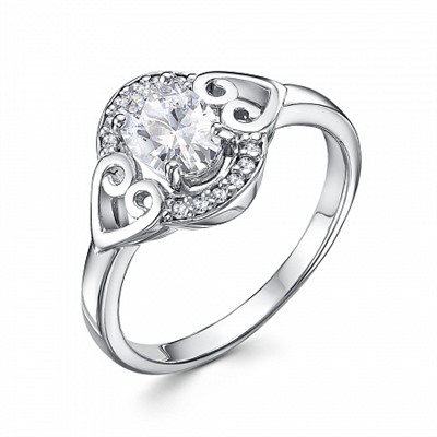 Кольцо с фианитом родированное серебро 925*