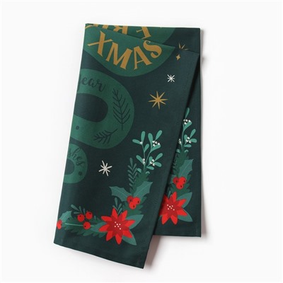 Кухонное полотенце новогоднее Этель "Merry Xmas" 40х70 см, 100% хл, саржа 190 г/м2