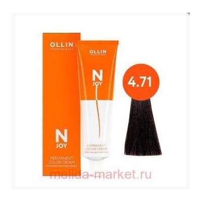 OLLIN "N-JOY" 4/71 – шатен коричнево-пепельный, перманентная крем-краска для волос 100мл