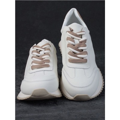 05-PDJ66-1 WHITE/BEIGE Кроссовки женские (натуральная кожа)