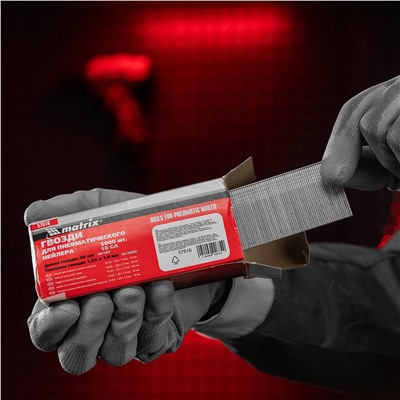 Гвозди для пневматического нейлера, длина 40 мм, ширина 1.25 мм, толщина 1 мм, 5000 шт Matrix