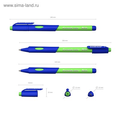 Ручка шариковая ErichKrause ErgoLine Kids Ultra Glide, первоклассника, эргономичный держатель, корпус Soft-touch, узел 0.7 мм, чернила синие, МИКС, блистер