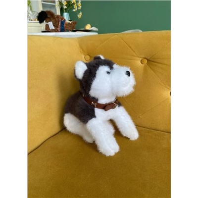 Мягкая игрушка собака в ошейнике 40 см, серая