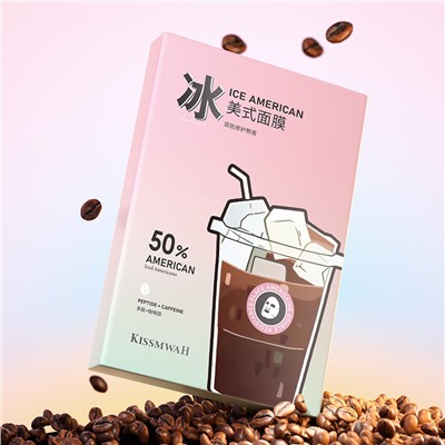 Тканевая маска для лица с пептидами и кофеином KISSMWAH Ice American, коробка 25 мл x 5 шт.