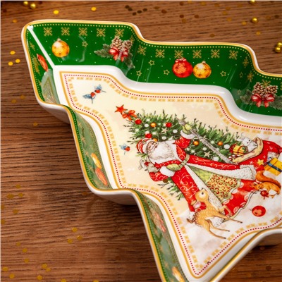 БЛЮДО-ЕЛКА LEFARD "ДЕД МОРОЗ" 25*21*4 СМ ЗЕЛЕНОЕ (КОР=8ШТ.)