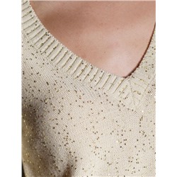 Джемпер с V вырезом и коротким рукавом из хлопковой пряжи с пайетками