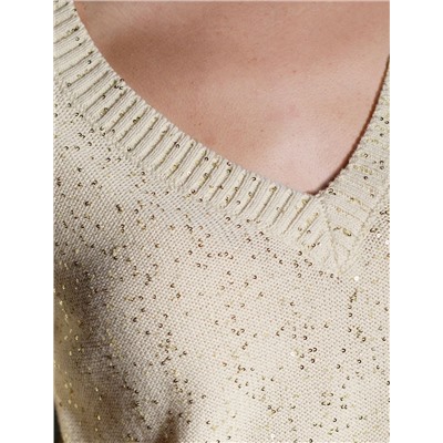 Джемпер с V вырезом и коротким рукавом из хлопковой пряжи с пайетками