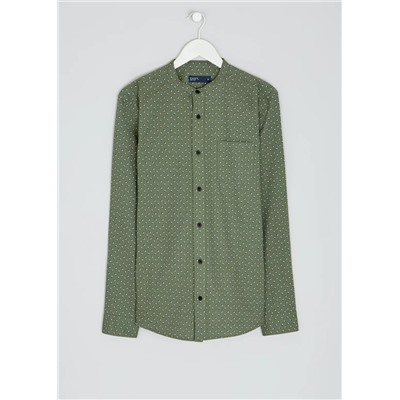 Long Sleeve Slim Fit Grandad Collar Oxford Shirt