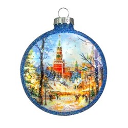 Елочная игрушка стеклянная декорированная "Медальон - Новогодняя Москва"
